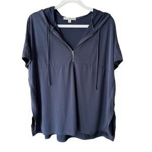 Green Envelope Blue Zippered Relaxed Tee Hoodie Side Slits Size M